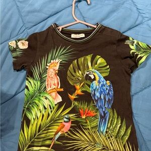 Dolce & Gabbana kids Black Tee with Tropical Bird Print